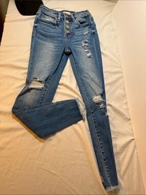 Distressed High-Rise Button-Fly Women's Skinny Jeans - SZ 24